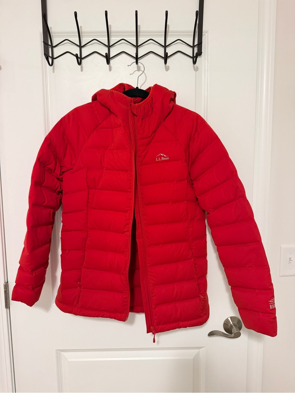 L.L. Bean Women’s Red Hooded Puffer Jacket Goose DownTek